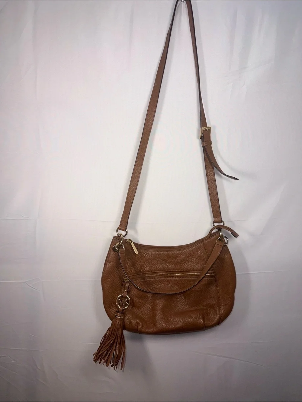 Micheal Kors Y2K Women Brown Leather Crossbody Bag Purse with Tassel